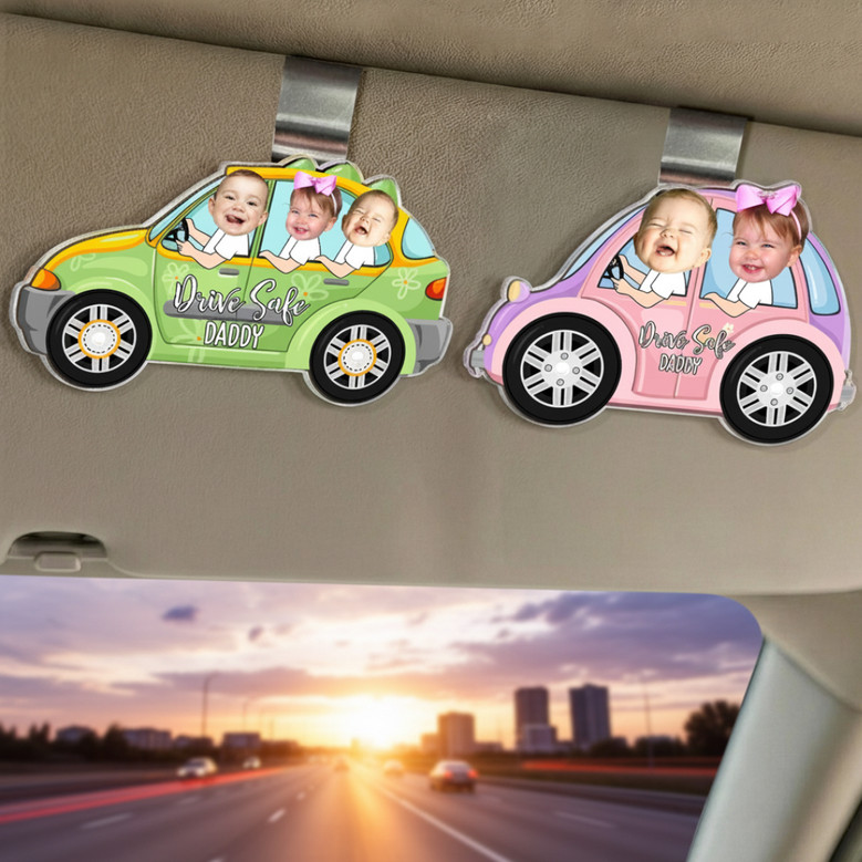 Custom Car Visor Clip - Kids Photo Drive Safe Gift for Dad