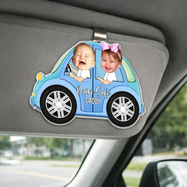 Custom Car Visor Clip - Kids Photo Drive Safe Gift for Dad