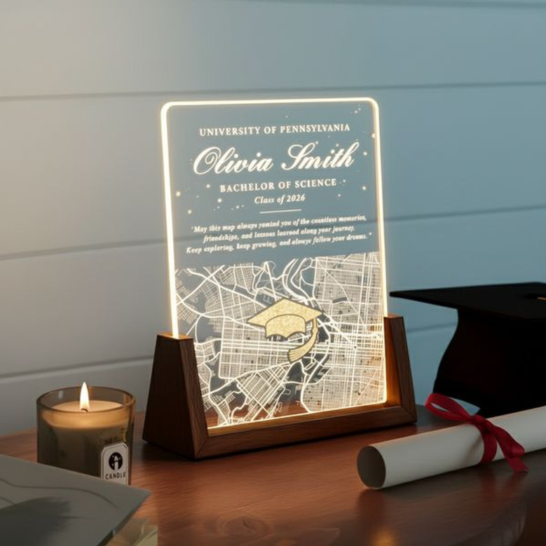Custom College Map LED Night Light Graduate Name and Degree 2026