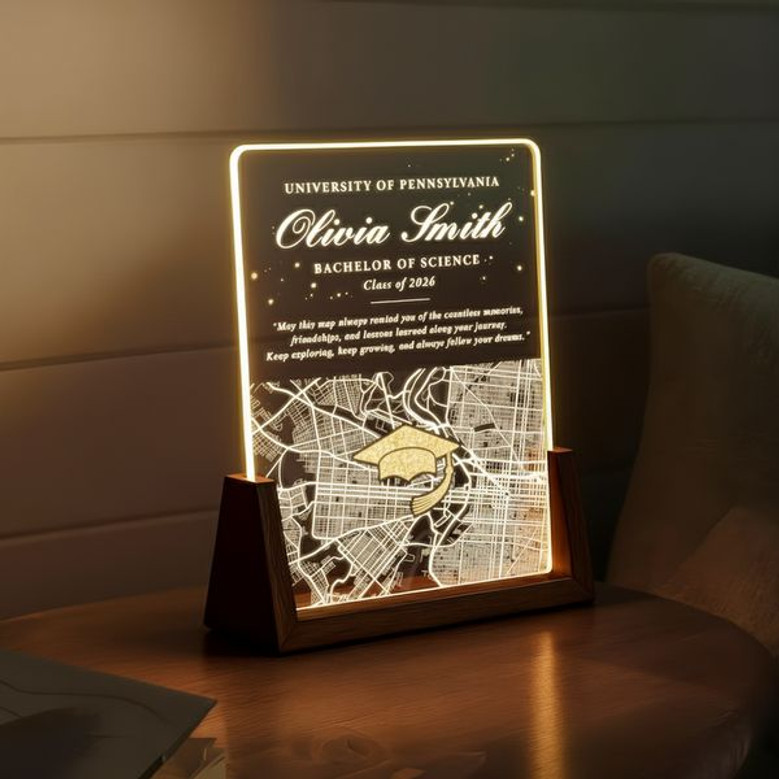 Custom College Map LED Night Light Graduate Name and Degree 2026