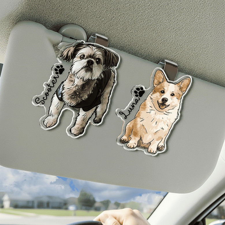 Custom Dog Portrait Car Visor Clip - Drive Safe Gift for Dad