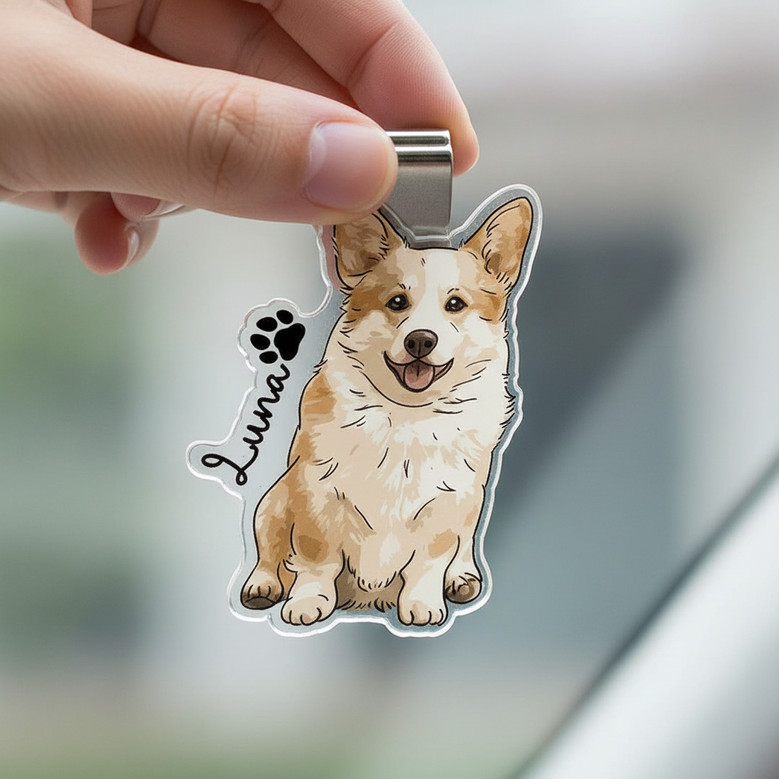 Custom Dog Portrait Car Visor Clip - Drive Safe Gift for Dad