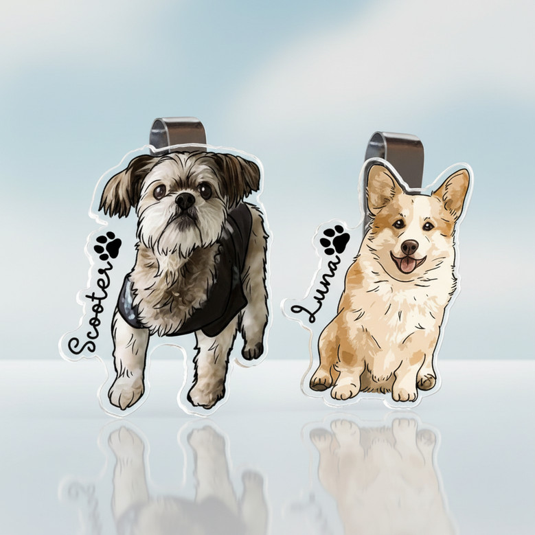 Custom Dog Portrait Car Visor Clip - Drive Safe Gift for Dad