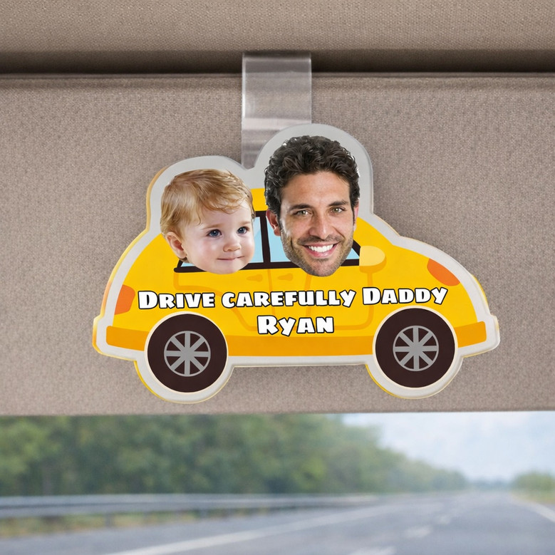Custom Kids Photo Car Visor Clip - Drive Safe Gift for Daddy