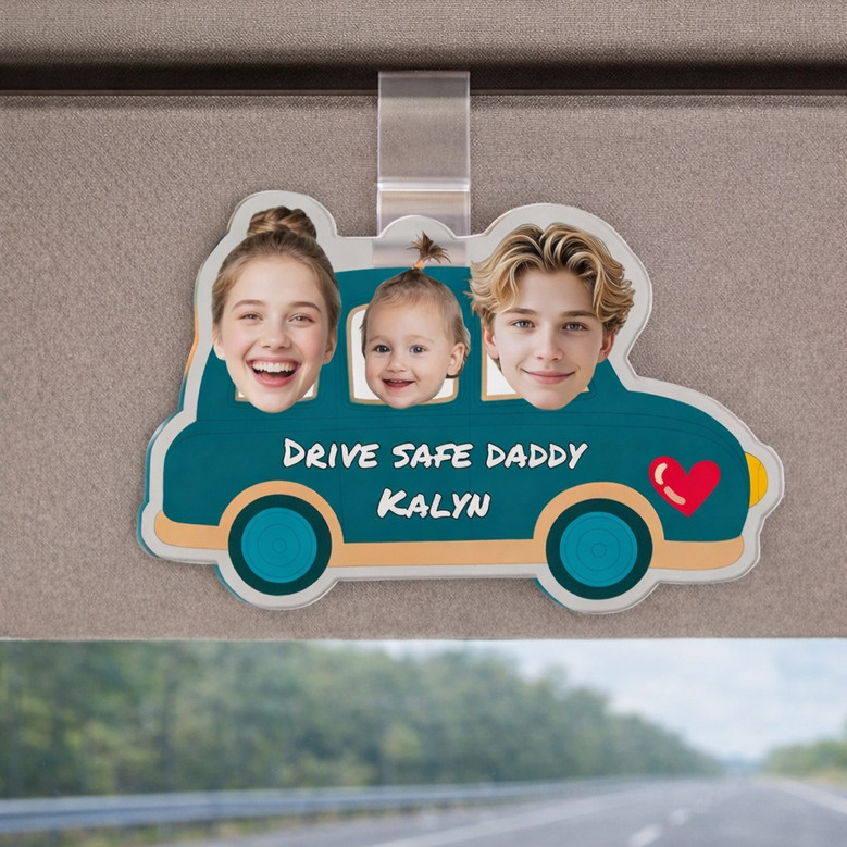 Custom Kids Photo Car Visor Clip - Drive Safe Gift for Daddy