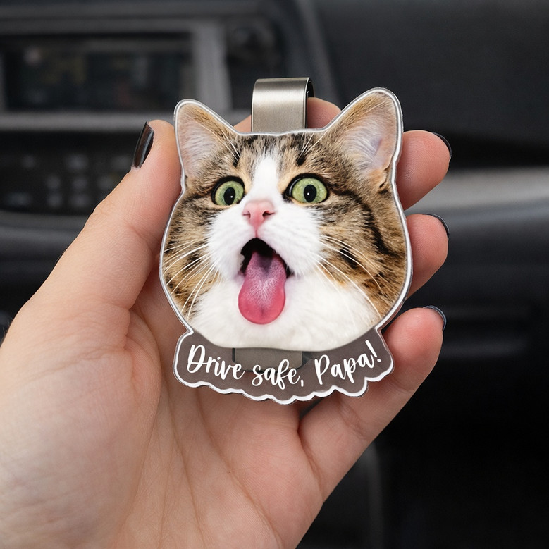 Drive Safe Always - Custom Pet Photo Car Visor Clip for Dad