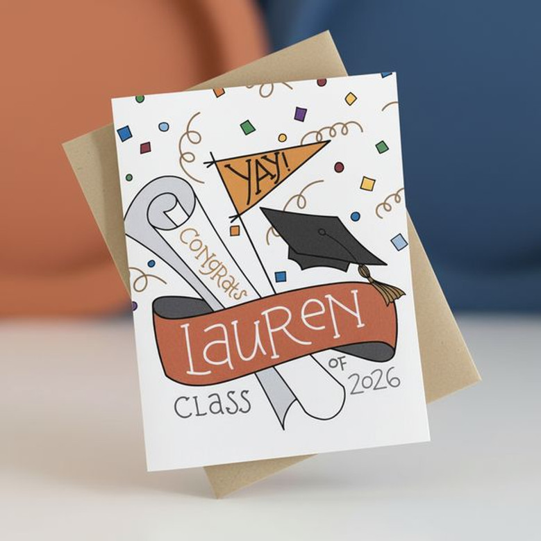 Hand Lettered Class of 2026 Greeting Card in School Colors