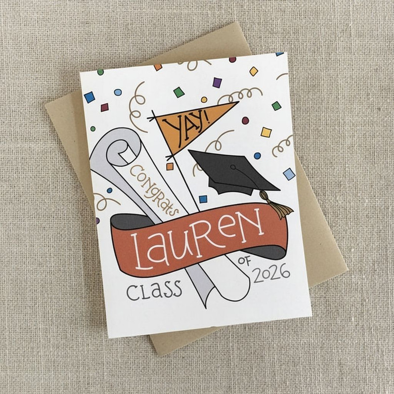 Hand Lettered Class of 2026 Greeting Card in School Colors