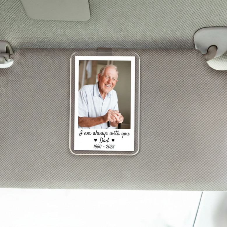 Keep Dad Close - Personalized Photo Car Visor Clip Memorial Gift