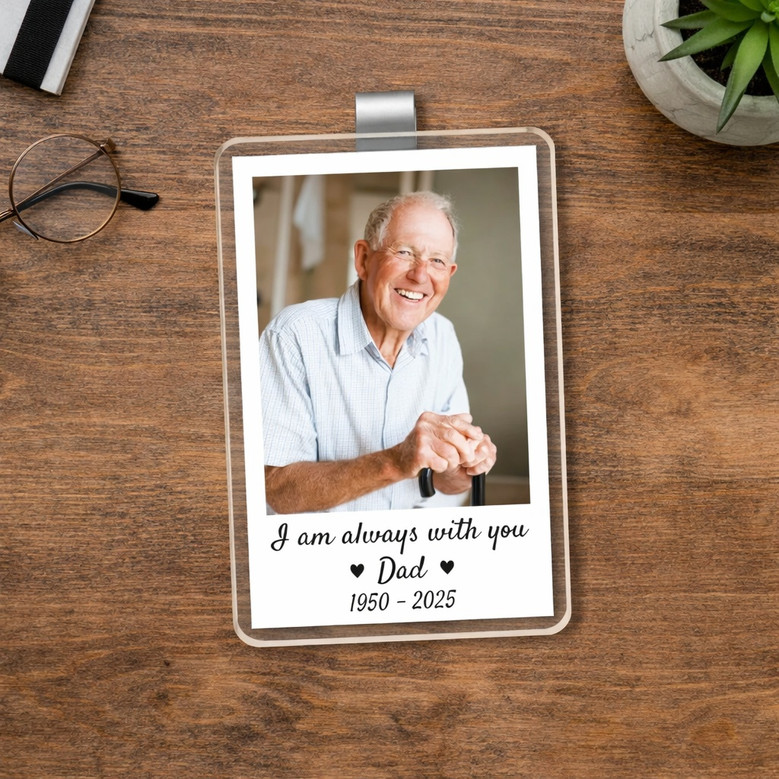 Keep Dad Close - Personalized Photo Car Visor Clip Memorial Gift