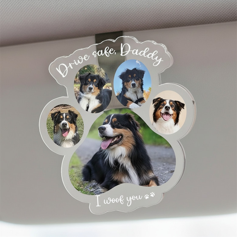 Paws On The Road - Custom Car Visor Clip Gift For Dog Dads Paws On The Road - Custom Car Visor Clip Gift For Dog Dads