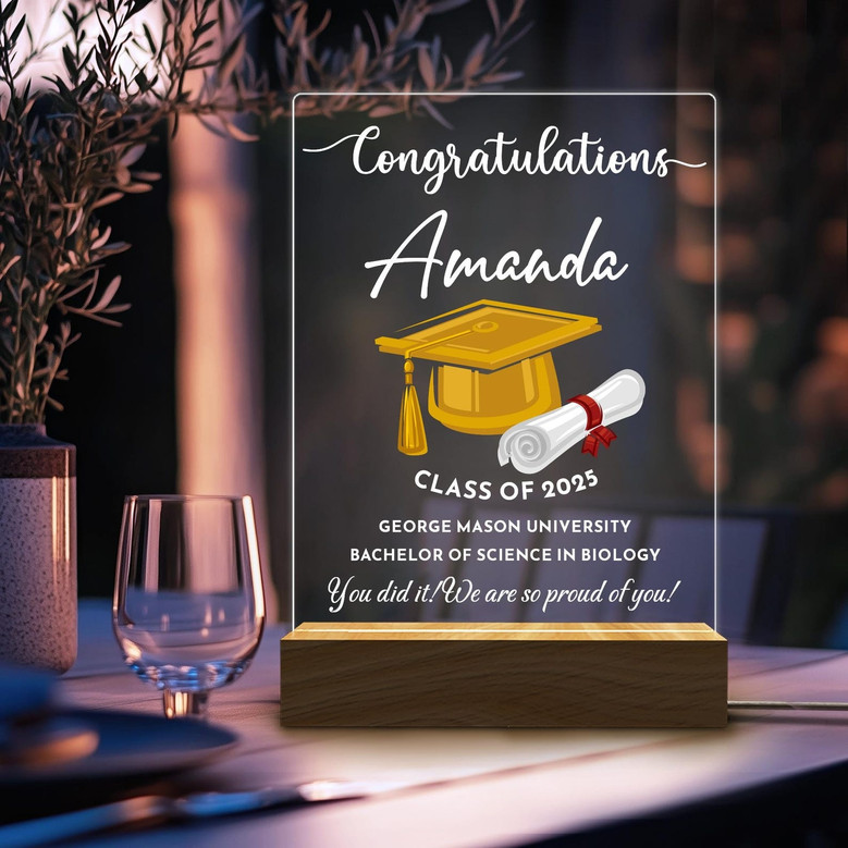 Personalized Grad Name LED Night Light Custom Acrylic Plaque Gift