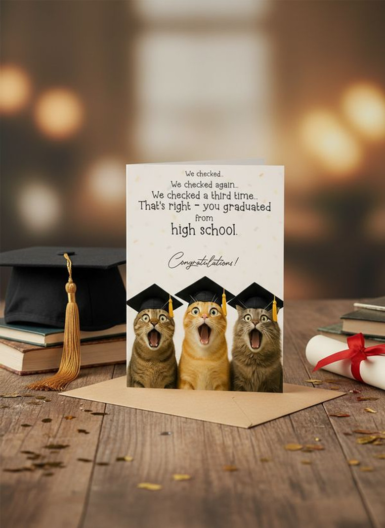 Purrfectly Funny Cat Greeting Card for High School Grads