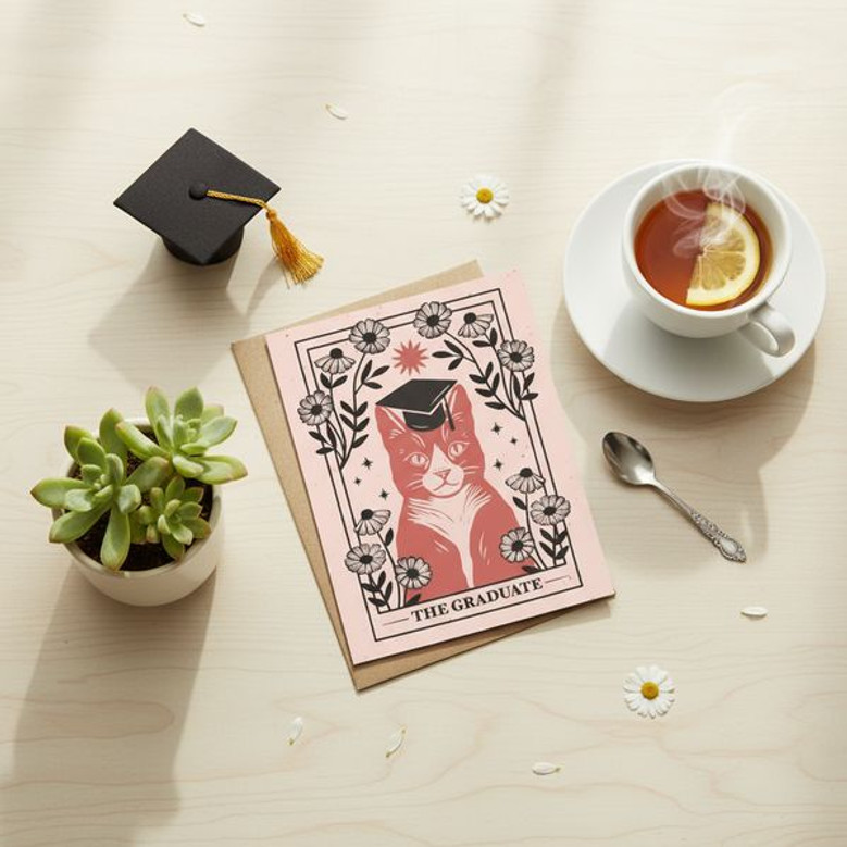 Unique Tarot Cat Greeting Card for a Special Graduate