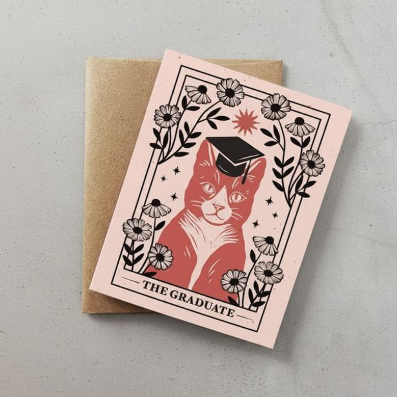 Unique Tarot Cat Greeting Card for a Special Graduate