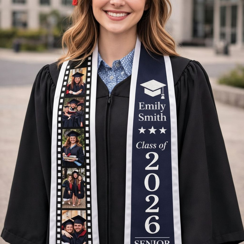 2026 Grad Memories Custom Photo Graduation Stool School Sash
