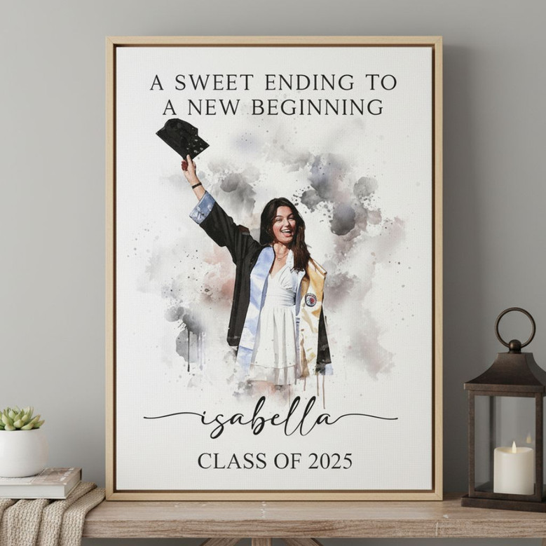 A Sweet Ending To A New Beginning Canvas, Personalized Graduation Canvas Gift, Graduation Portrait, Graduation Wall Art Gift