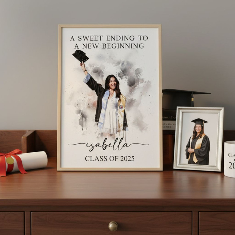 A Sweet Ending To A New Beginning Canvas, Personalized Graduation Canvas Gift, Graduation Portrait, Graduation Wall Art Gift