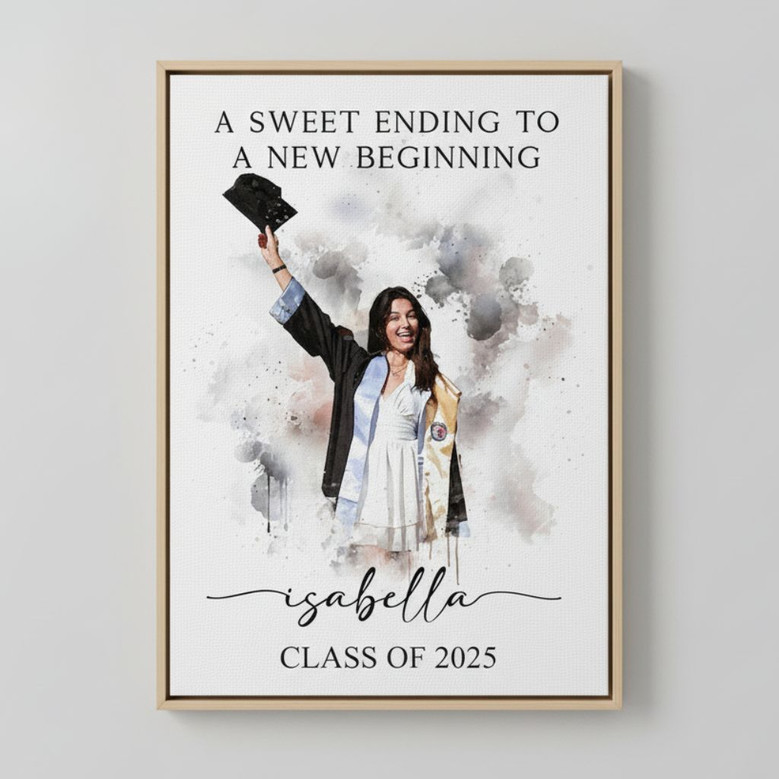 A Sweet Ending To A New Beginning Canvas, Personalized Graduation Canvas Gift, Graduation Portrait, Graduation Wall Art Gift