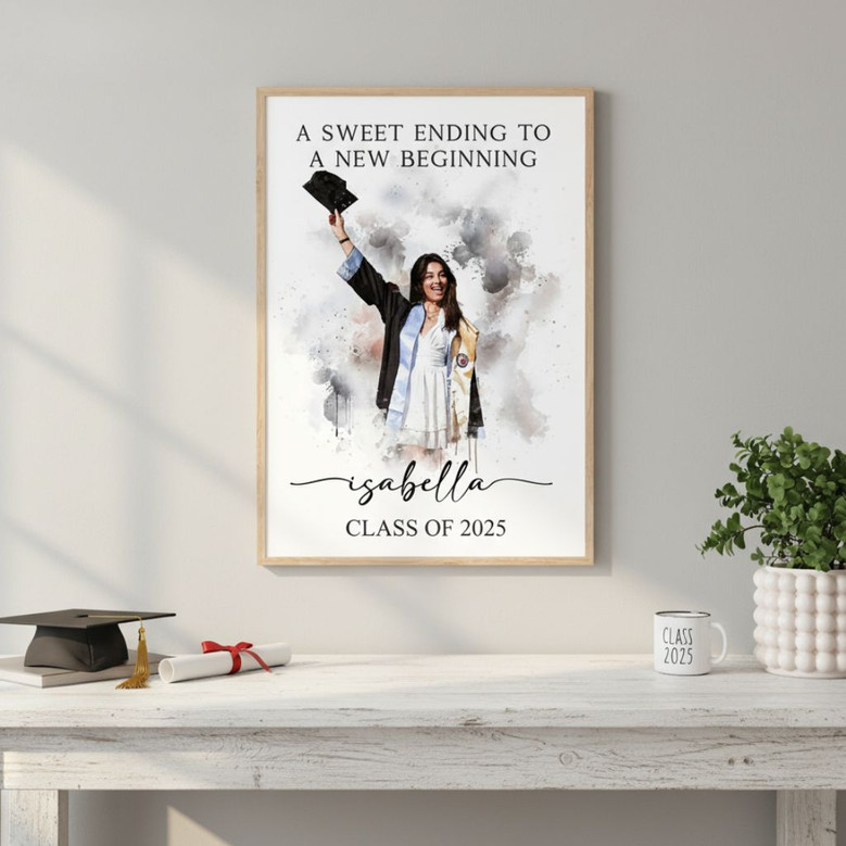 A Sweet Ending To A New Beginning Canvas, Personalized Graduation Canvas Gift, Graduation Portrait, Graduation Wall Art Gift