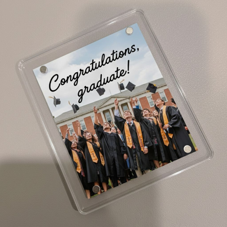 Celebrate Grad Success Cap Toss Acrylic Photo Magnet Keepsake