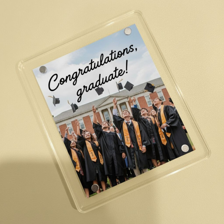Celebrate Grad Success Cap Toss Acrylic Photo Magnet Keepsake