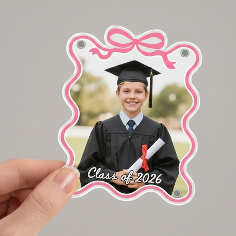 Chic Graduation Keepsake Custom Bow Acrylic Photo Magnet