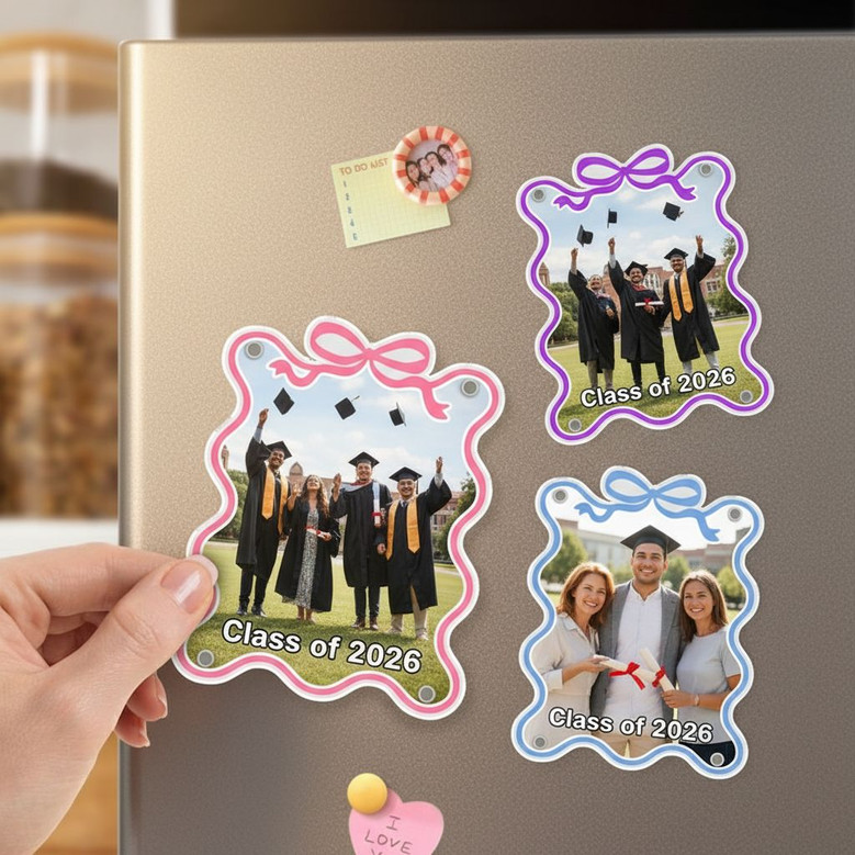 Chic Graduation Keepsake Custom Bow Acrylic Photo Magnet
