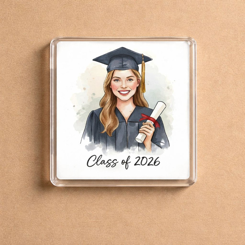 Watercolor Graduation Portrait Acrylic Photo Magnet Keepsake