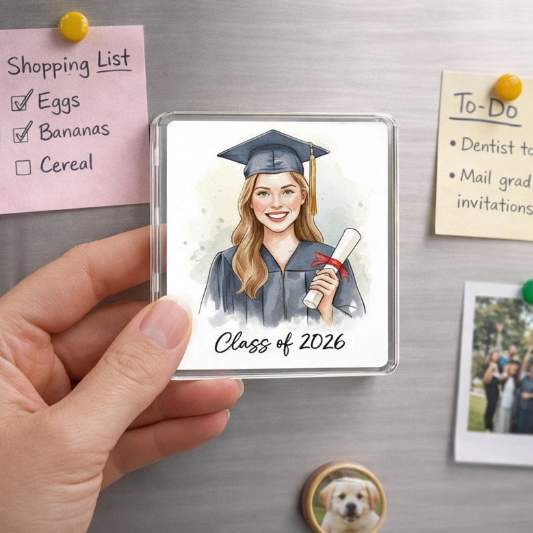 Watercolor Graduation Portrait Acrylic Photo Magnet Keepsake