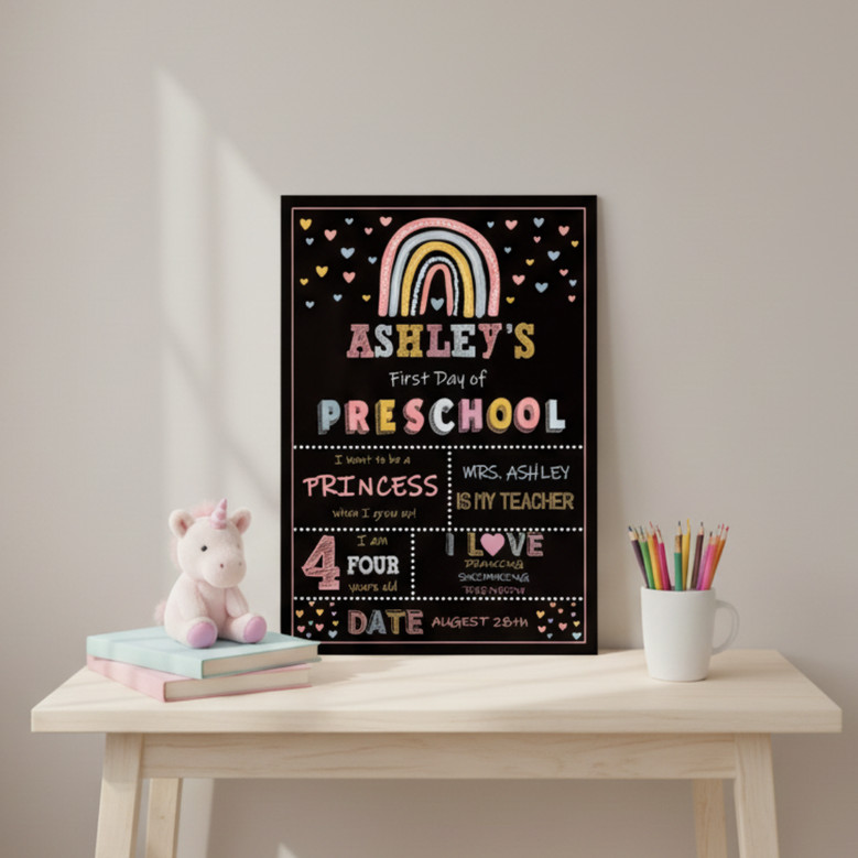 Boho Rainbow School Board Sign - Milestone Memories