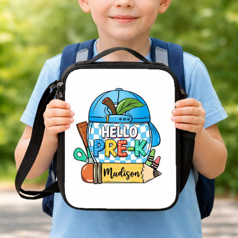 Hello Pre-K Lunch Bag - Custom Name Boys Girls School Lunch Box Bag Hello Pre-K Lunch Bag - Custom Name Boys Girls School Lunch Box Bag