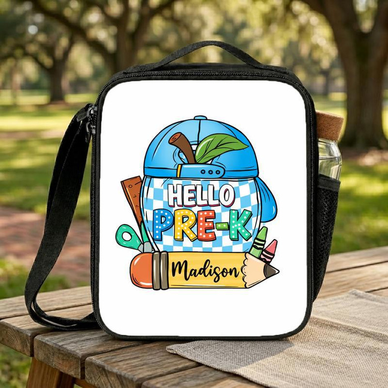 Hello Pre-K Lunch Bag - Custom Name Boys Girls School Lunch Box Bag Hello Pre-K Lunch Bag - Custom Name Boys Girls School Lunch Box Bag