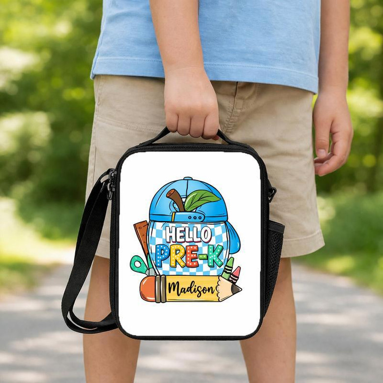 Hello Pre-K Lunch Bag - Custom Name Boys Girls School Lunch Box Bag Hello Pre-K Lunch Bag - Custom Name Boys Girls School Lunch Box Bag