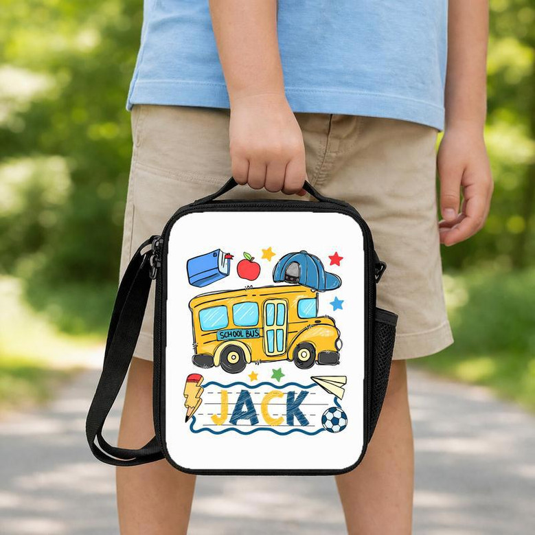 Personalized School Bus Lunch Bag - Cute Kids Back To School Style Lunch Box Bag Personalized School Bus Lunch Bag - Cute Kids Back To School Style Lunch Box Bag