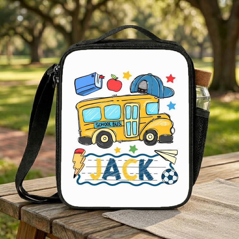 Personalized School Bus Lunch Bag - Cute Kids Back To School Style Lunch Box Bag Personalized School Bus Lunch Bag - Cute Kids Back To School Style Lunch Box Bag