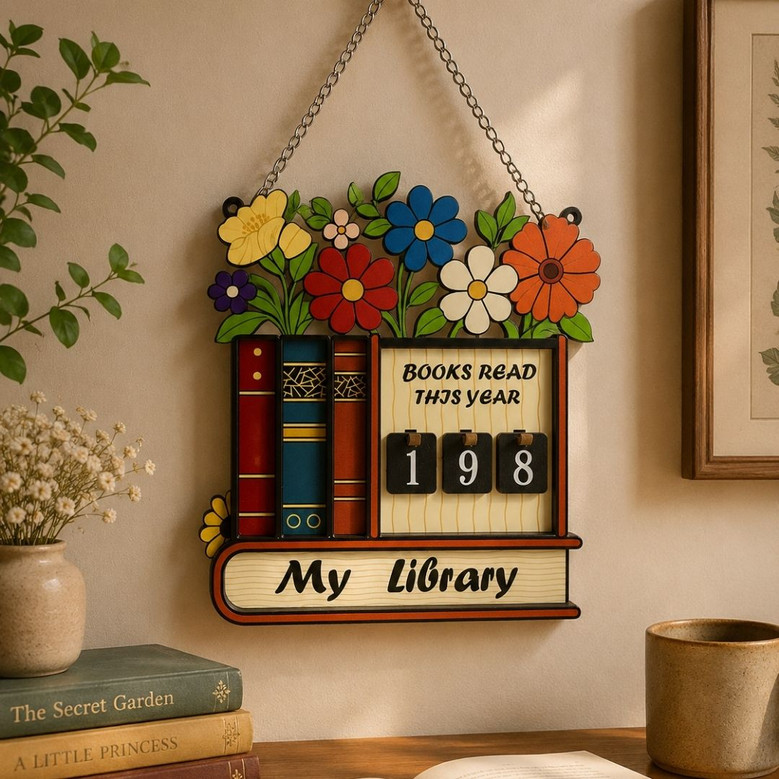Floral Book Read Tracker - Cute Bookshelf Decor for Readers