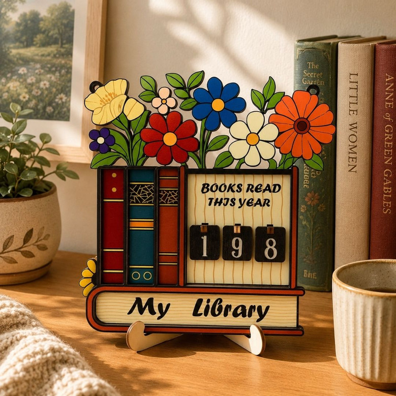 Floral Book Read Tracker - Cute Bookshelf Decor for Readers