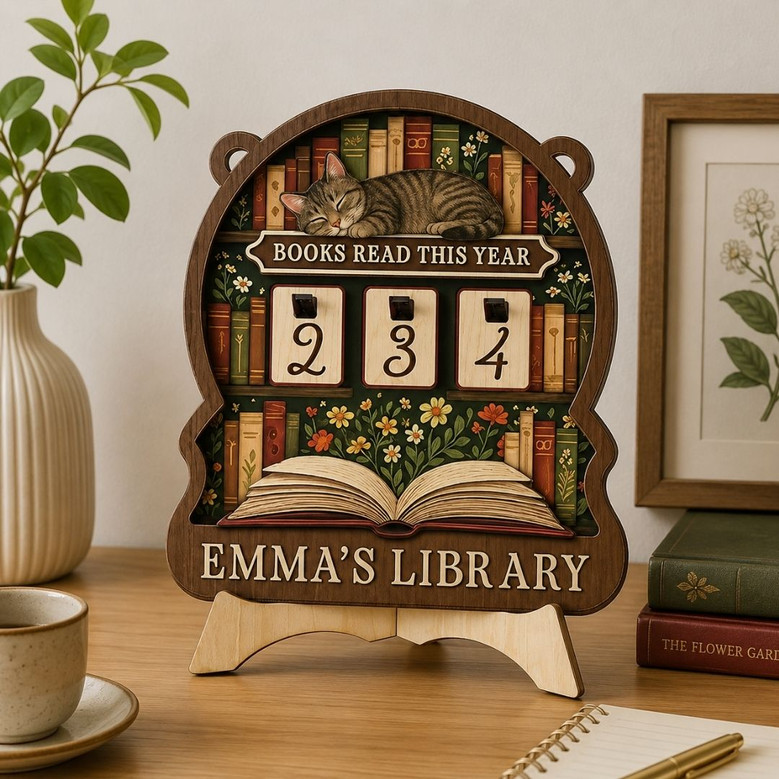 Floral Cat Book Read Tracker - Cozy Reader Shelf Decor