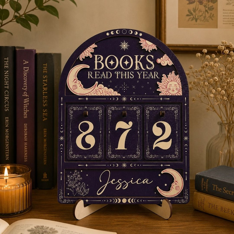 Mystical Book Read Tracker - Moon Sun Library Decor