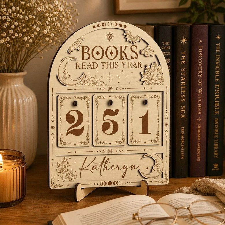 Mystical Book Read Tracker - Moon Sun Library Decor