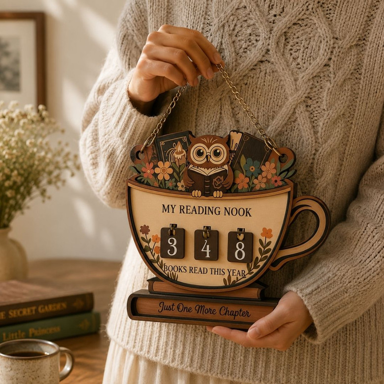 Owl Book Read Tracker - Cute Wooden Library Shelf Sign