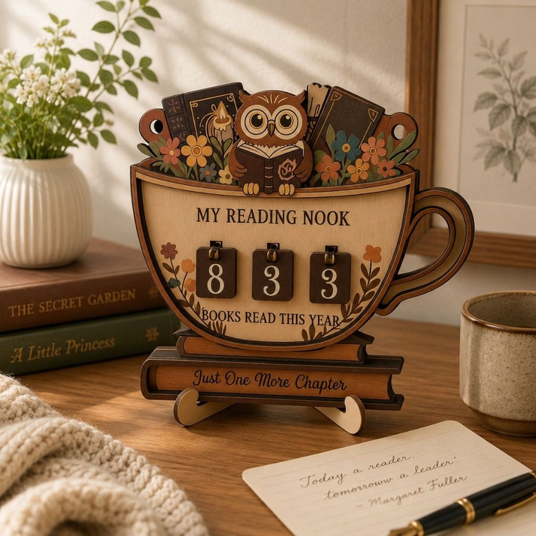 Owl Book Read Tracker - Cute Wooden Library Shelf Sign
