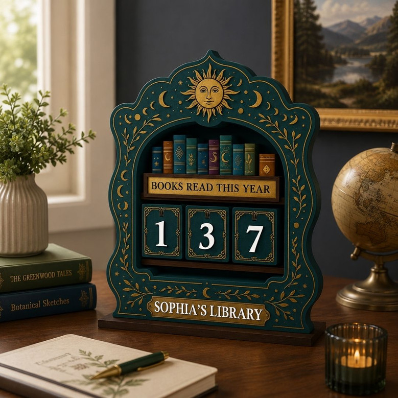 Personalized Book Read Tracker - Wooden Library Shelf Decor