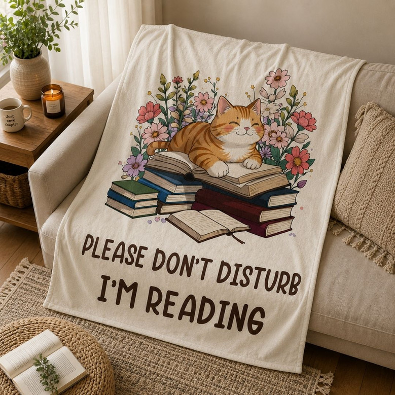Cat Book Lover Blanket - Reading Gift for Teachers & Readers