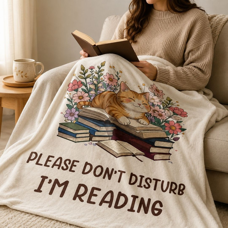 Cat Book Lover Blanket - Reading Gift for Teachers & Readers