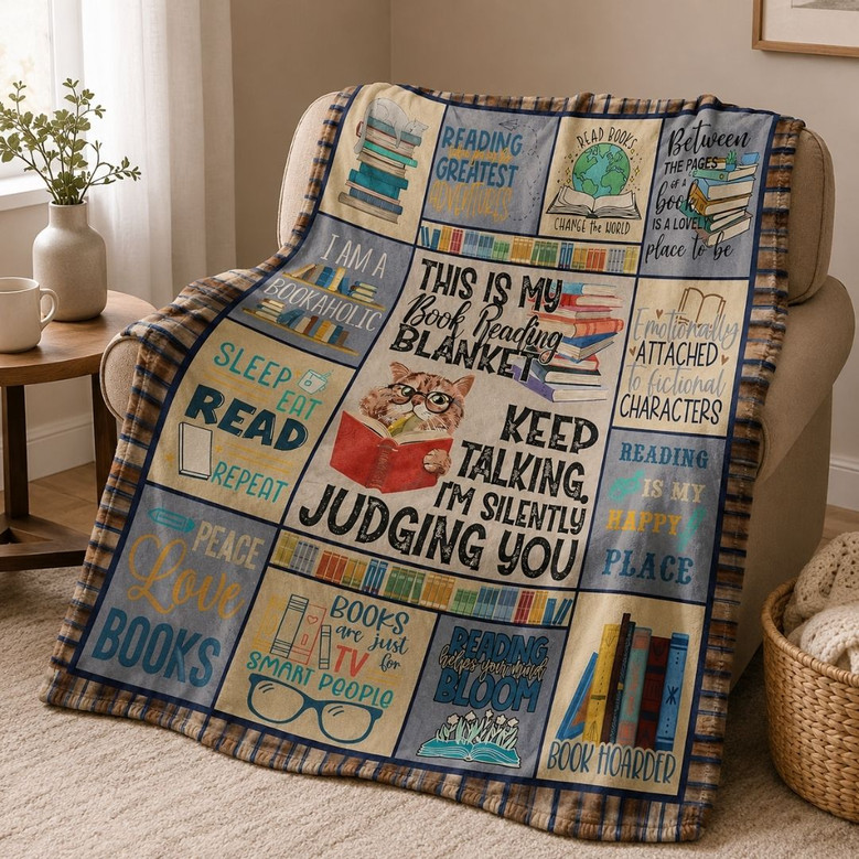Cat Lover Book Blanket - Reading Gift for Bookworms