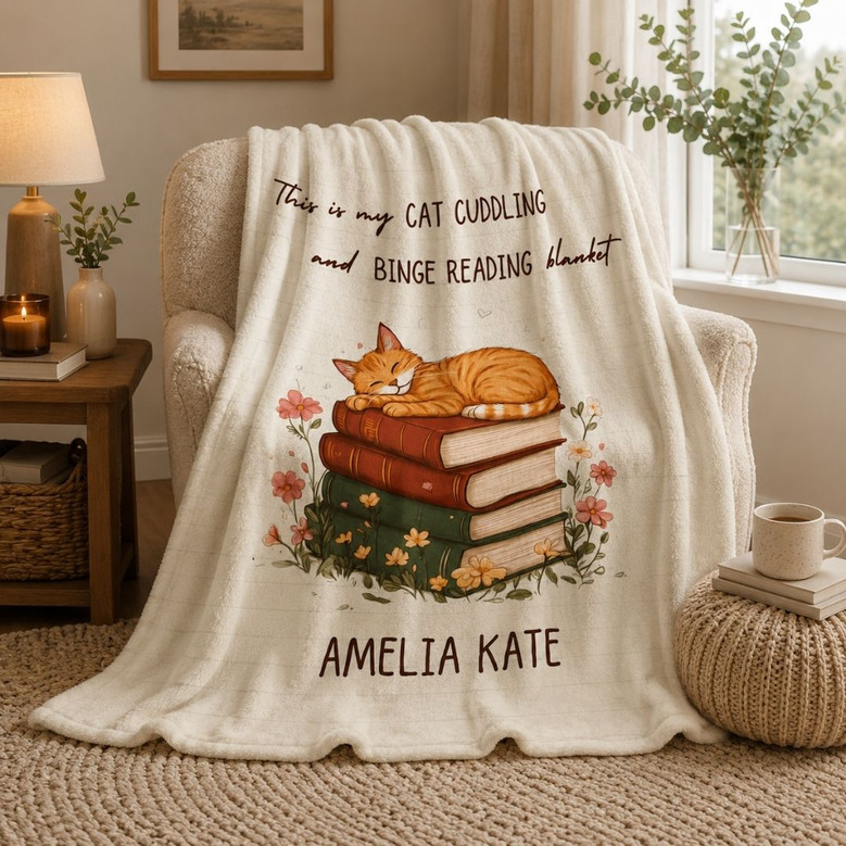 Cat Mom Book Lover Blanket - Cozy Reader Gift