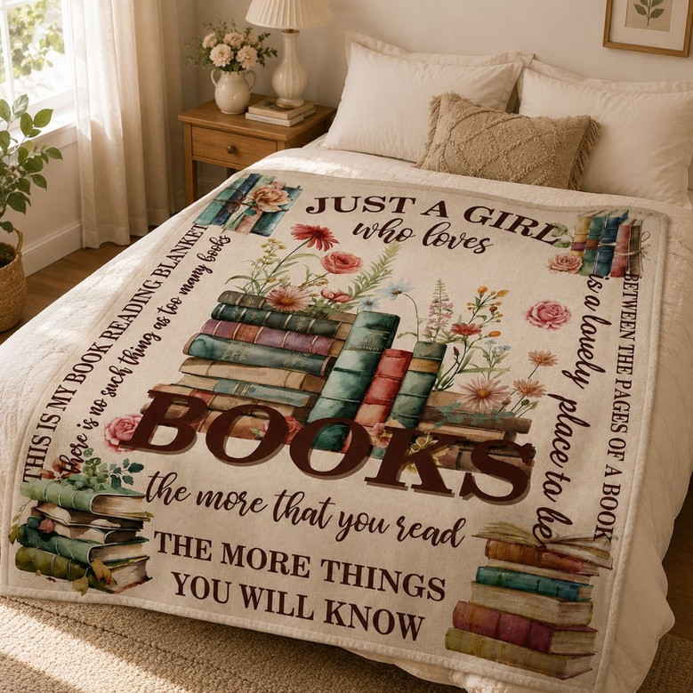 Just a Girl Who Loves Books Blanket - Reader Gift Decor Just a Girl Who Loves Books Blanket - Reader Gift Decor