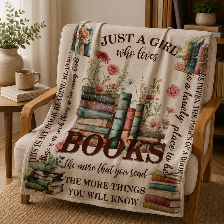 Just a Girl Who Loves Books Blanket - Reader Gift Decor Just a Girl Who Loves Books Blanket - Reader Gift Decor